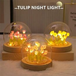 Decorative Flowers Artificial Tulip Flower Night Light Handmade DIY Bedside Lamp LED Bedroom Decor Christmas Birthday Gifts Table