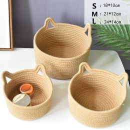 Houses Woven Cotton Rope Cat's ear Nordic Storage Baskets Desktop Sundries Kids Toys Organiser Box Dirty Clothes Laundry Basket Hampe