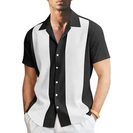 Men's Casual Shirts Summer Fashion Men Vintage Bowling Shirt Hawaiian Short Sleeve Button Down Loose Color Matching Lapel Male Clothing