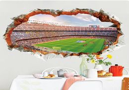 3D Stereo Cracked Wall View Football Field Wall Stickers Home Decor Wall Mural Poster Art Living Room Bedroom Office Decor Wallpap8573495