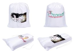 Custom Logo Printed 50PcsLot Polyester Satin Silk White Bags Drawstring Hair Bags Packaging Hair Extension Packaging5204790