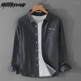 Men's Casual Shirts Striped Long Sleeve For Men Spring Summer Daily Slim Fit Shirt Lapel Pure Cotton Button Up Simple Tops