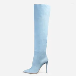 Boots Handmade Fashion Shoes Blue Pink Suede Stilettos Heels Over The Knee Thigh High Women's Large Size 44 45 47