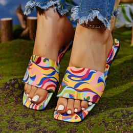 Slippers Women Print Flower Color Flats Flip Flops 2024 Summer Beach Dress Sandals Designer Casual Slides Zapatillas Mujer