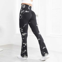 Women's Pants Capris Seamless wide bell shaped bottom flat black pants fitness tie dye push up sports black womens sportswear Y240504