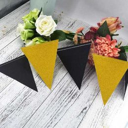 Banner Flags Birthday Wedding Graduation Party Black Gold Triangle Flag Party Background Banner Decoration