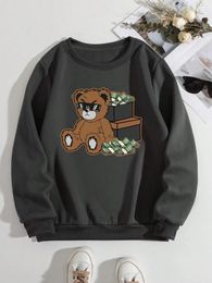 Women's Hoodies The Bear Leaning Against Money Rack Women Hoody Harajuku Oversize Fashion Fleece Hoodie Casual Soft Female Clothing