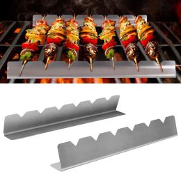 Meshes BBQ Skewers Stands Reusable 6 Slots HeatResistant Grill Skewers Holder TwoPiece Set Kebabs Skewers Racks Display