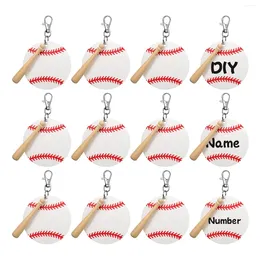Keychains Baseball Acrylic Keychain Blank Kit 12 Lanks Swivel Lanyard Snap Hook With Key Rings Wooden Bats White