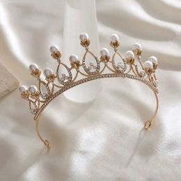 Wedding Hair Jewellery Romantic Princess Crown for Girls Handmade Rhinestone Tiara Pearl Headband For Birthday Wedding Rhinestone Prom Hair Headband