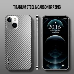 Messen Metal Titanium Case for Iphone 13 12 Pro Max Ultra Thin Bumper Carbon Fibre Builtin Microfiber Silicone Back Phone Cover