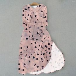 Casual Dresses Women's Print Loose Floral Dress Colourful Spotted Pattern Skirt Medium To Long Sleeves Having A Collar