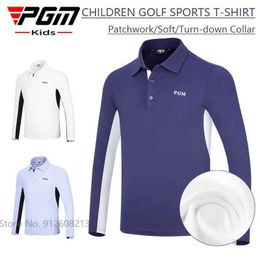 Men's T-Shirts PGM Tnager Sports Polo T-Shirt Boys Wear Long-slve Shirt Children Elastic Patchwork Tops Kids Soft Sportswear S-XL Y240506