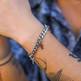 Link Bracelets Salircon Punk Thick Cuban Chain Titanium Steel Bracelet Minimalist Cross Pendant Men's Hip Hop Jewellery