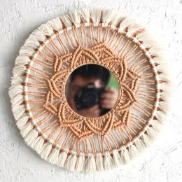 Mirrors Large Macrame Cotton Thread Mirror Wall Hanging Bohemian Hand Made Tapestry Nursery Living Room Bedroom Gift