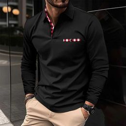 Men's Polos 2023 Clothing Mens autumn high quty loose long slve POLO shirt/mens Colour matching lapel casual fashion sports polo shirt T240506