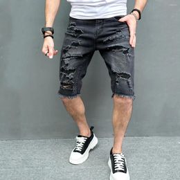 Men's Jeans Men Shorts Summer Holes Slim Five-point Pants Street Stylish Casual Male Solid Straight Beach Denim