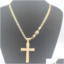Pendant Necklaces Cross 24 K Solid Gold Gf Charms Lines Necklace Curb Chain Christian Jewellery Factory Wholesalecrucifix God Drop Deli Otjcy