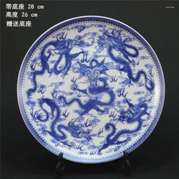 Plates Style Blue And White Porcelain Dragon Phoenix Design Plate 10.5" Retro Dishes Sets