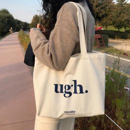 Shoulder Bags Casual Large Capacity Women's Bag Shopper Canvas Letter Fashion Harajuku Zipper Print Street Handbags