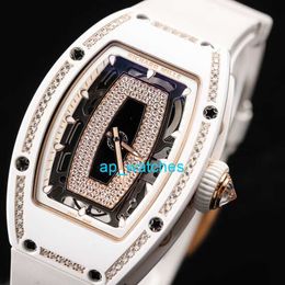 RM Luxury Watches Automatic Watch Mills Womens Series Rm0701 Black Lip 18k Rose Gold Snow Diamond Automatic Mechanical Womens White Ceramic Wome ap35