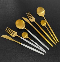 White Gold Cutlery Set 24Pcs Matte 1810 Stainless Steel Dinnerware Set Knife Fork Coffee Spoon Tableware Kitchen Silverware Set X3067269