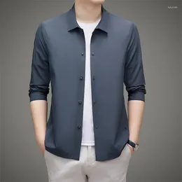 Men's Casual Shirts Summer Ice Silk Sun-Protective Clothing Business Thin Lapels Breathable Jacket Sun Protective Clothes Coat