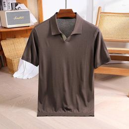 Men's Polos Summer Casual Polo Shirt V-neck Solid Colour Thin Knitted Short-Sleeved T-shirt Korean Lapel Breathable