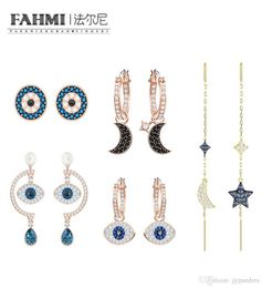 FAHMI DUO Devil's Eye Star Moon Rose Gold Plated Fashion Women Tassel Perforated Hoop Long Earring Charm Wedding Gift8577982