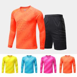 Mens Adult Soccer Goalkeeper Uniform Protective Sponge long Sleeve Training Football Goalkeeper Soccer Jersey Top and Pant 240430