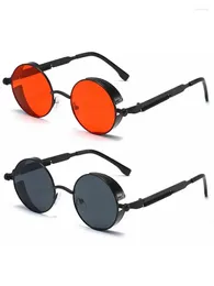 Sunglasses Metal Steampunk Men Women Fashion Round Glasses Brand Designer Vintage Sun With Box