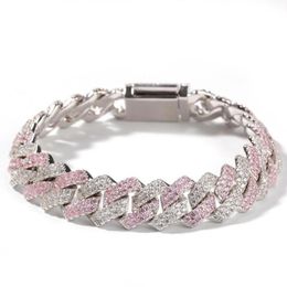 White Pink Cubic Zirconia Ice Out Two Tone Link Chain Bracelets Can open Lock Women Men Bling CZ Rapper Jewelry1044355