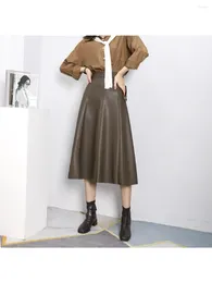 Skirts Spring 2024 Women's French High-waisted Swing Skirt Leather Mid-length PU A-line Umbrella