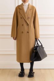 new elegant lapel wool coat with solid color drawstring waist length women's cashmere coat