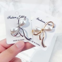 Brooches Imitation Pearl Bow Brooch High-end Corsage Jewellery For Women Fashion Suit Cardigan Large Pin All-match H1338