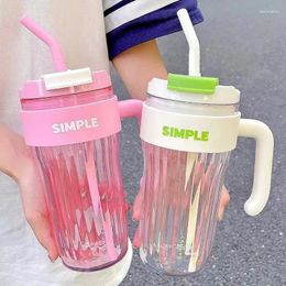 Water Bottles 920ml Large Capacity Plastic Cup Striped Transparent Straw Coffee High Temperature Resistant Bottle With Handle