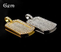 mens jewelry Vine Men's Pendant Filled Iced Out Rhinestone Gold Color Charm Square Dog Necklace With Cuban Chain Hip Hop Jewelry7652157