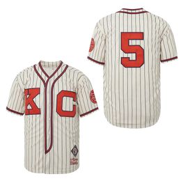 Men's T-Shirts Baseball Jersey KC 5 Sewing Embroidery High Quty Sports Outdoor Beach Wear Beige Stripe Trendy Hip-Hop New 2023 T240506