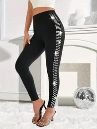 Women's Leggings Plus Size Elegant Solid Color Yoga Tight Sequin Pants Slim-fit For Women