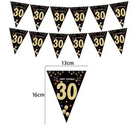 Banner Flags 1set 30 40 50 60 Paper Banner Birthday Party Decorations Adult Garland Anniversary Adult Birthday Anniversaire 30age Black Flags