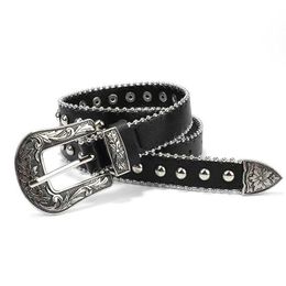 s Punk Studded PU Leather Belt Waistband with Stars Rivet Square Buckle Waist Retro Casual Fashion Cool Belts for Men Women Luxury J240506