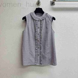 Women's T-Shirt designer Summer New Product Light Purple Auricularia Edge Decoration Exquisite Jacquard Cotton Sleeveless Shirt 1O6S