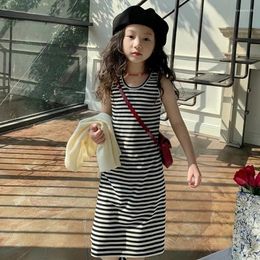 Girl Dresses Summer Baby Girls Dress Round Neck Sleeveless Simple Stripes Toddler Casual Kids Clothing 3-8Y