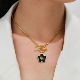 Chains Stainless Steel Necklaces Flower Black Pendant High-end Sense Teen Gothic Choker Fashion Necklace For Women Jewellery Gifts