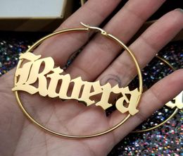 Customised Jewellery Gothic Old English Name Earring Personalised Letters Small and Big Hoop Earrings Women Rose Gold Accessories2184995