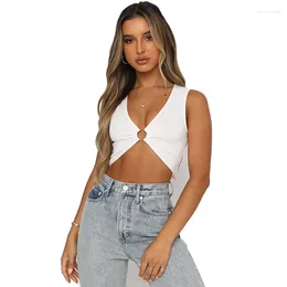 Women's Tanks Hollow Out Crop Top Women Sexy Solid Elegant Sleeveless Tank Tops Summer Casual Short Vest White Party Club Streetwear