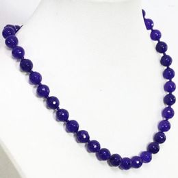 Chains High Quality Purple Chalcedony Jades Stone Faceted Round Beads 8mm 10mm Delicate Necklace Chain Jewelry 18inch B1450