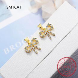 Stud Earrings 925 Sterling Silver Sweet Romantic Bow Cute Girl Earring For Women Fashion Chic Birthday Party Jewelry Accessories BKEJ553