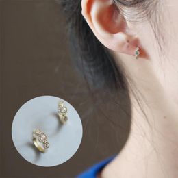 Hoop Earrings CANNER Three Zircon S925 Sterling Silver Gold-Plated Cute Mini Temperament For Women Fine Jewelry Gift