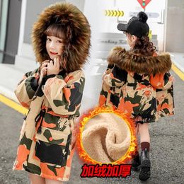 Down Coat Girls' Winter Jacket Thickened Parka 4-13years Camouflage Printing On Cotton Fabric Plush Lining Padded Clothes For Girls